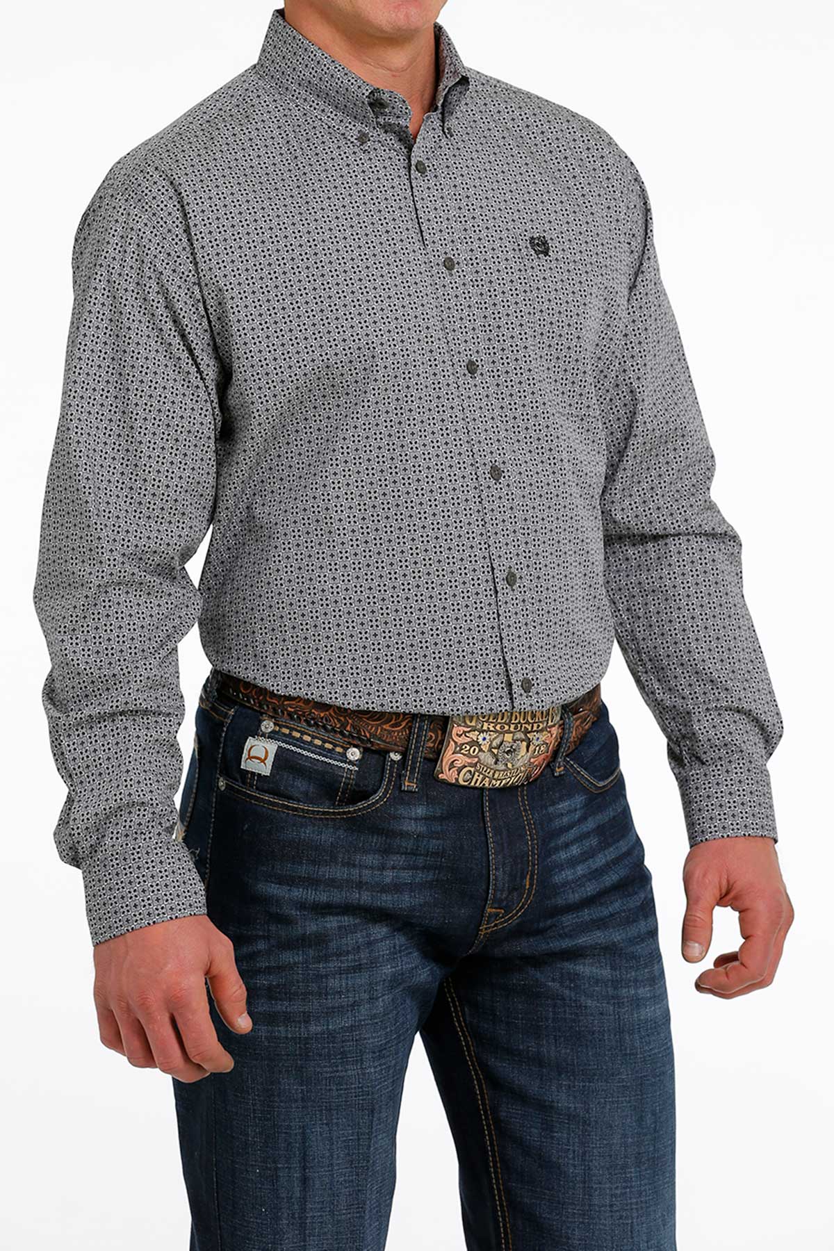 Cinch® Men's Grey Geo Print Long Sleeve Button Front Western Shirt