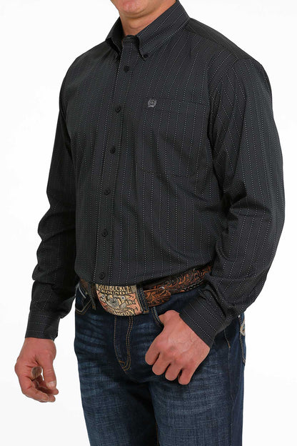 Cinch® Men's Black Stripe Print Long Sleeve Button Front Western Shirt