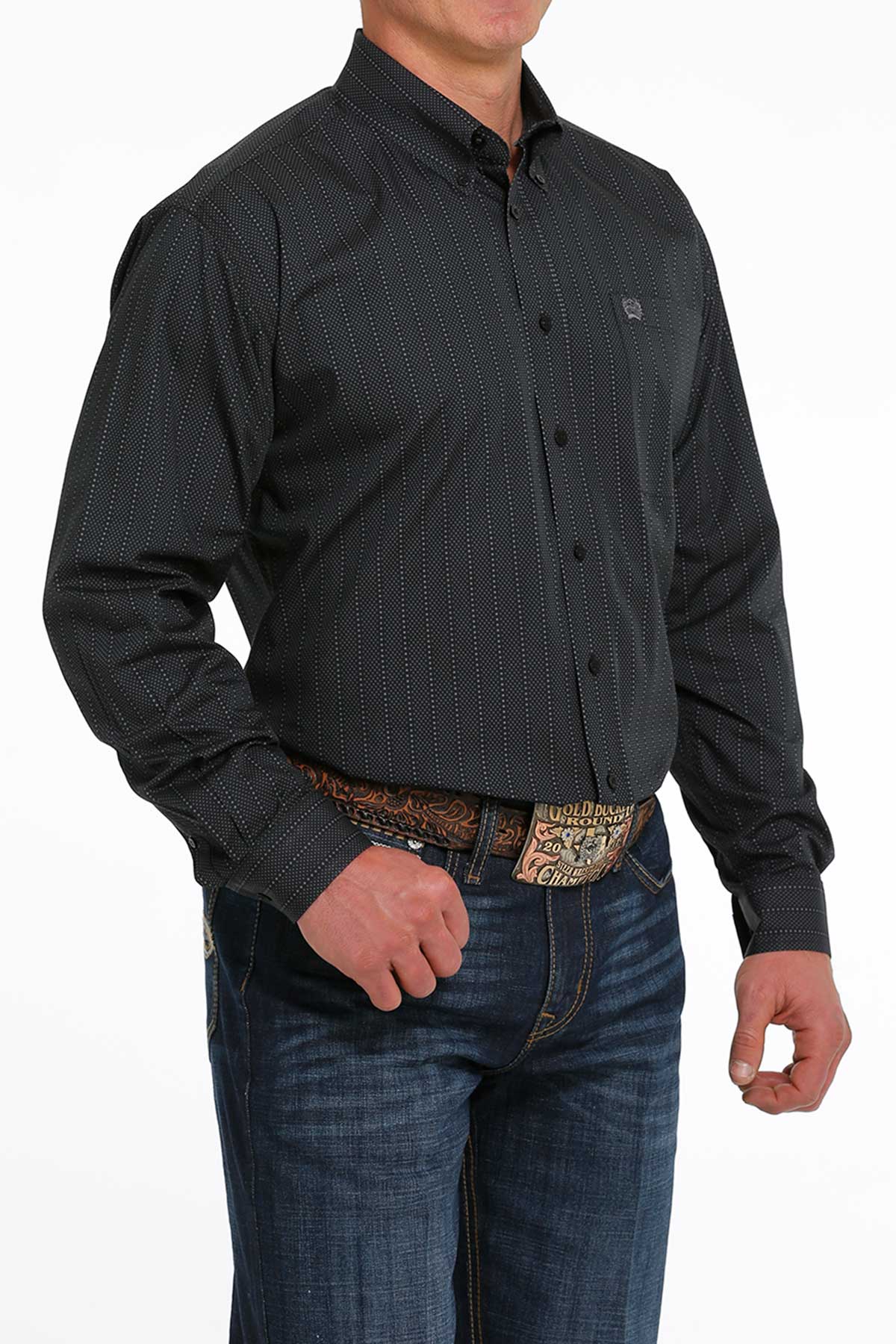 Cinch® Men's Black Stripe Print Long Sleeve Button Front Western Shirt