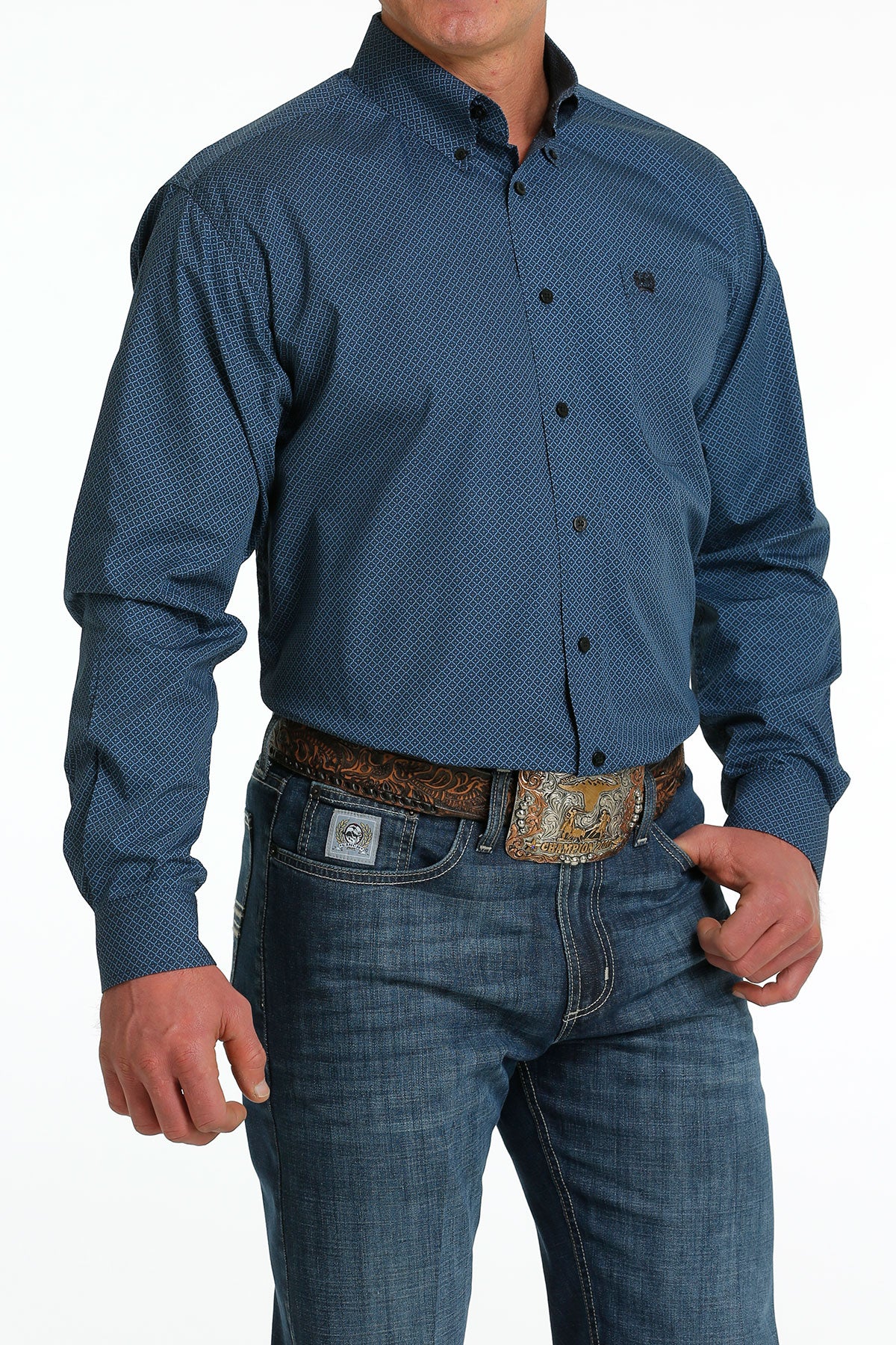 Cinch® Men's Royal Geo Print Long Sleeve Button Front Western Shirt