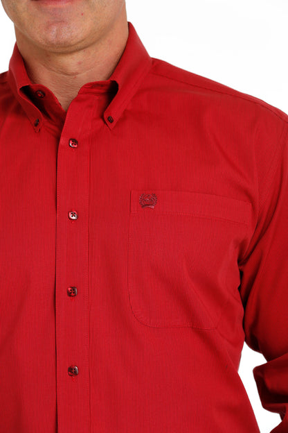 Cinch® Men's Solid Red Pinstripe Long Sleeve Button Front Western Shirt
