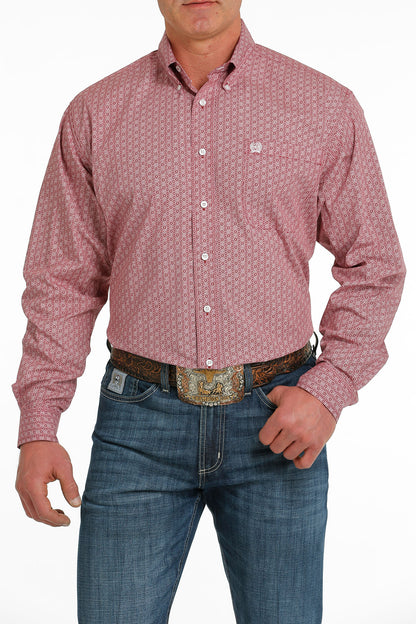 Cinch® Men's Burgundy Geo Print Long Sleeve Button Front Western Shirt
