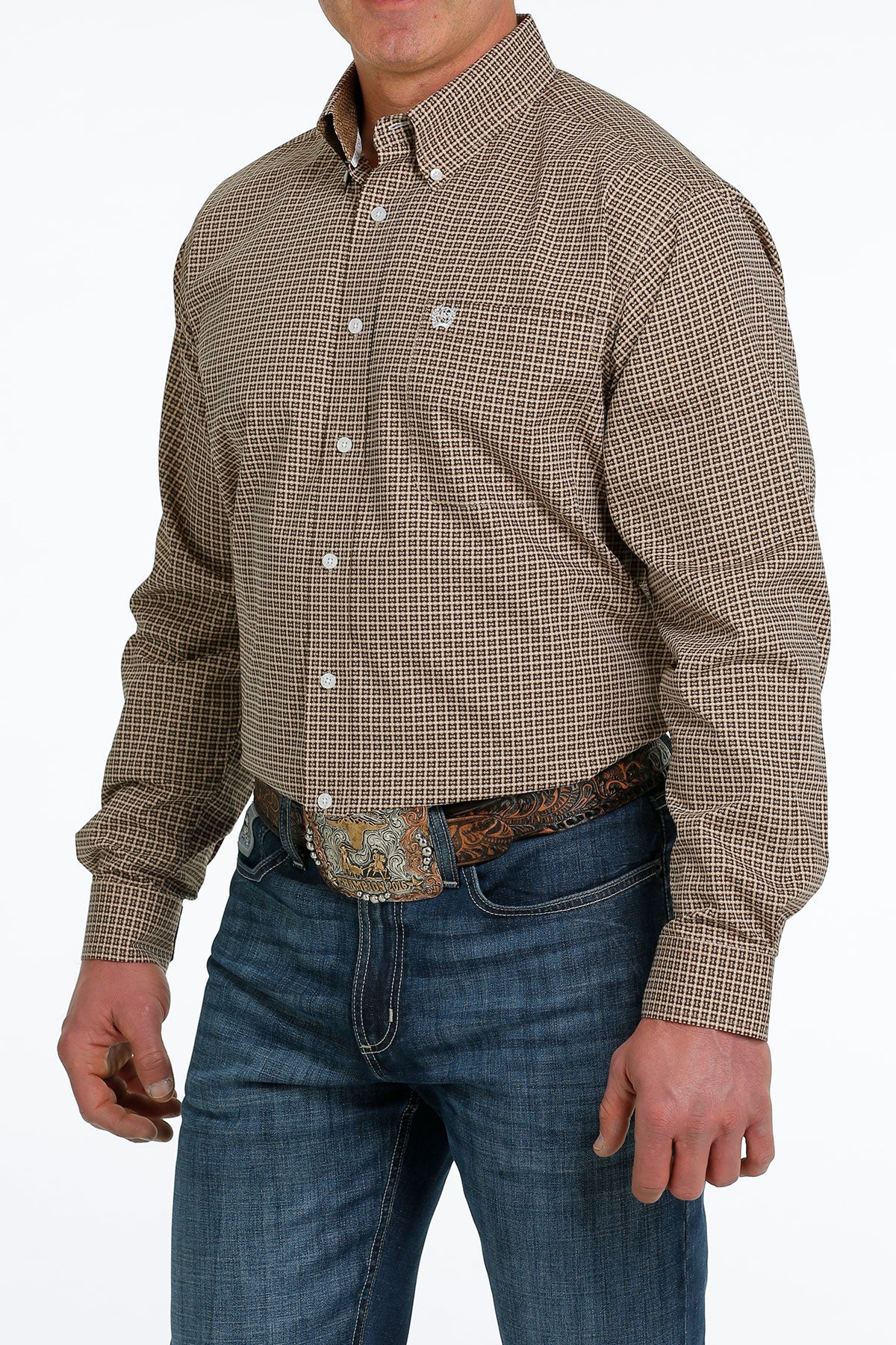 Cinch® Men's Brown Geo Print Long Sleeve Button Front Western Shirt