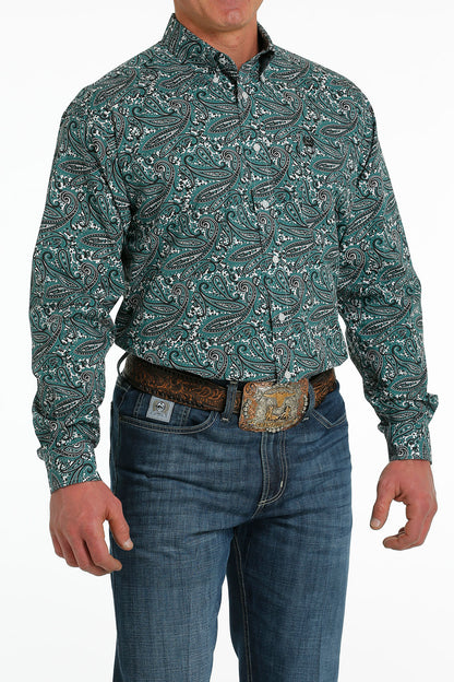 Cinch® Men's Teal Green Paisley Print Long Sleeve Snap Front Western Shirt