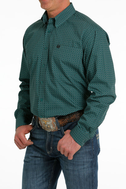 Cinch® Men's Teal Green Geoprint Long Sleeve Button Front Western Shirt