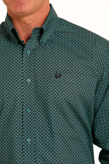 Cinch® Men's Teal Green Geoprint Long Sleeve Button Front Western Shirt