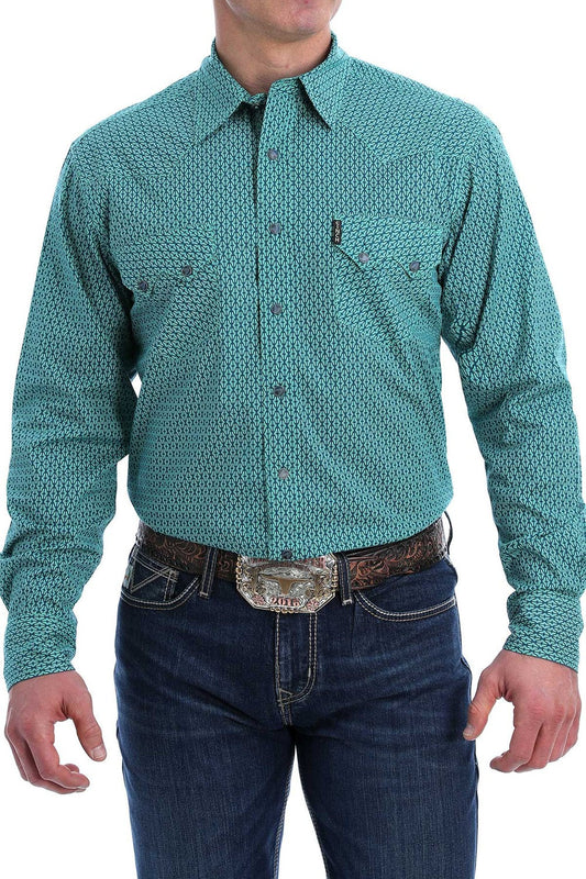 Cinch® Men's Teal Modern Print Long Sleeve Snap Front Western Shirt