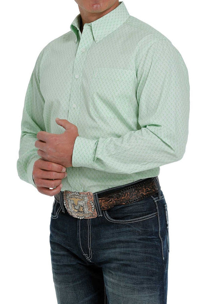 Cinch® Men's Pastel Green Modern Print Long Sleeve Button Front Western Shirt