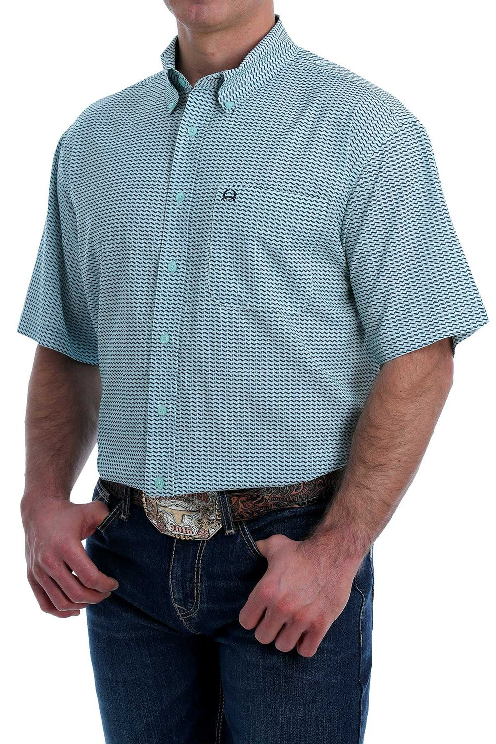 Cinch® Men's Mint Flex Print Short Sleeve Button Front Western Shirt