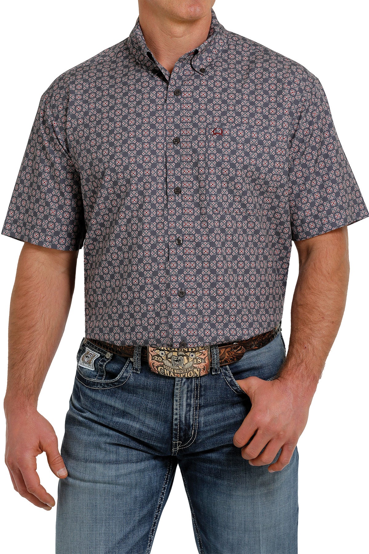 Cinch® Men's ArenaFlex® Grey Print Short Sleeve Button Front Western Shirt