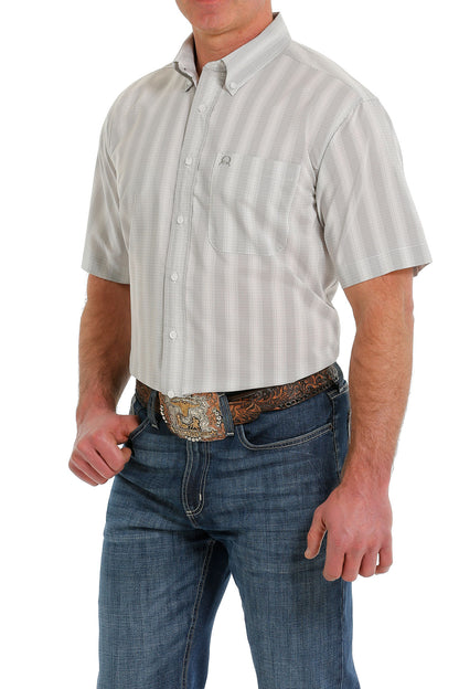 Cinch® Men's White Striped Arenaflex Short Sleeve Button Front Western Shirt