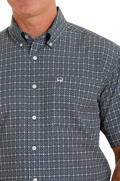 Cinch® Men's Arenaflex Navy Geoprint Short Sleeve Button Front Western Shirt