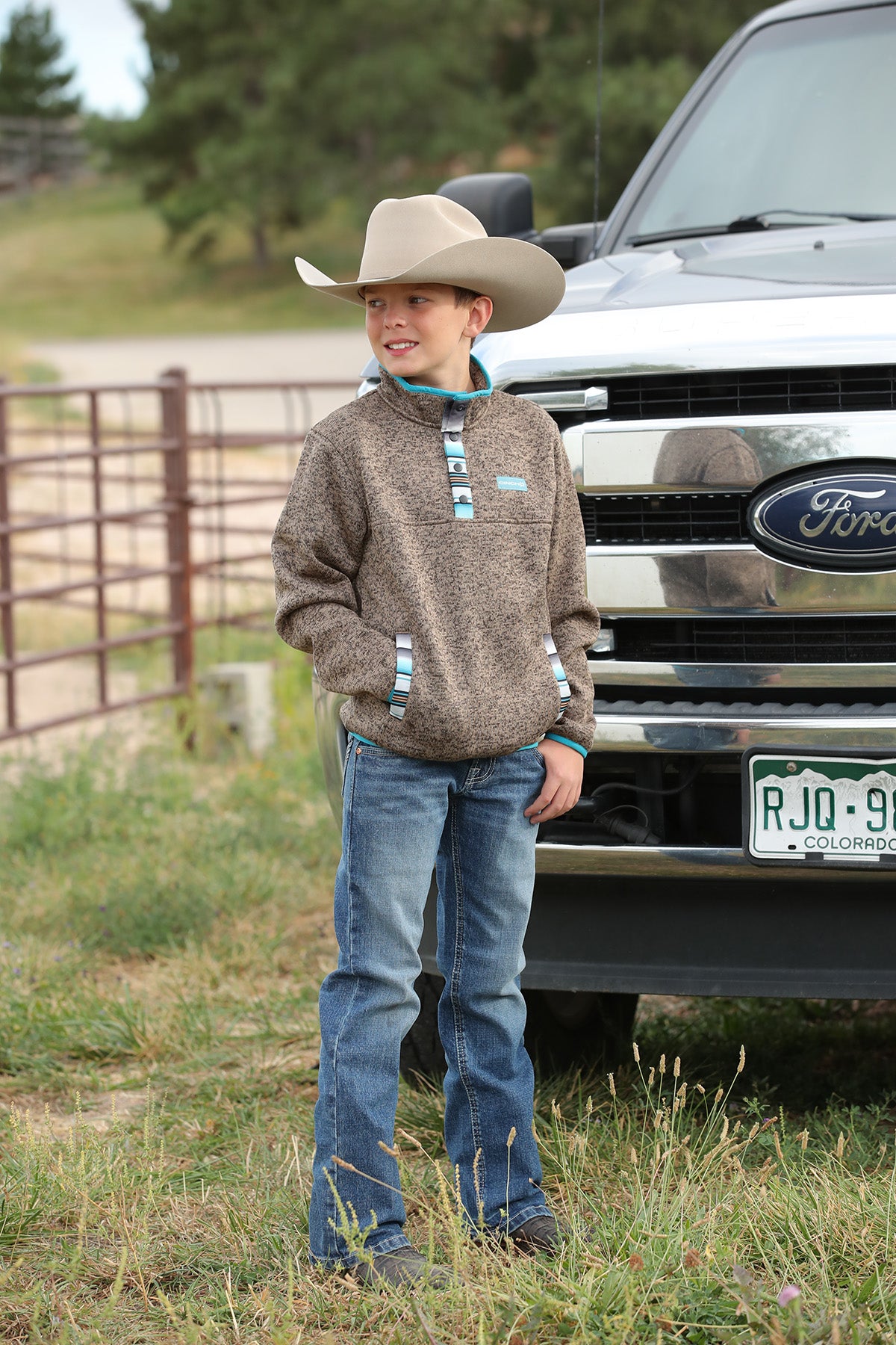 Cinch® Boys Brown Contrast Trim Poly Knit Sweater Pullover