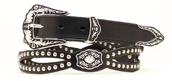 Nocona Women's Peek-A-Boo Blk Studs Leather Belt