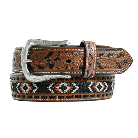 Nocona® Men's 1.5" Brown Leather Floral Tooled Embroidery Inlay Western Belt