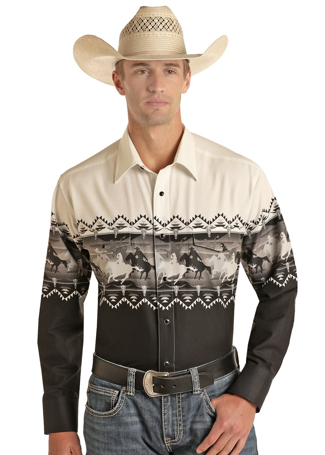 Panhandle Slim® Men's Border Print Long Sleeve Snap Front Western Shirt