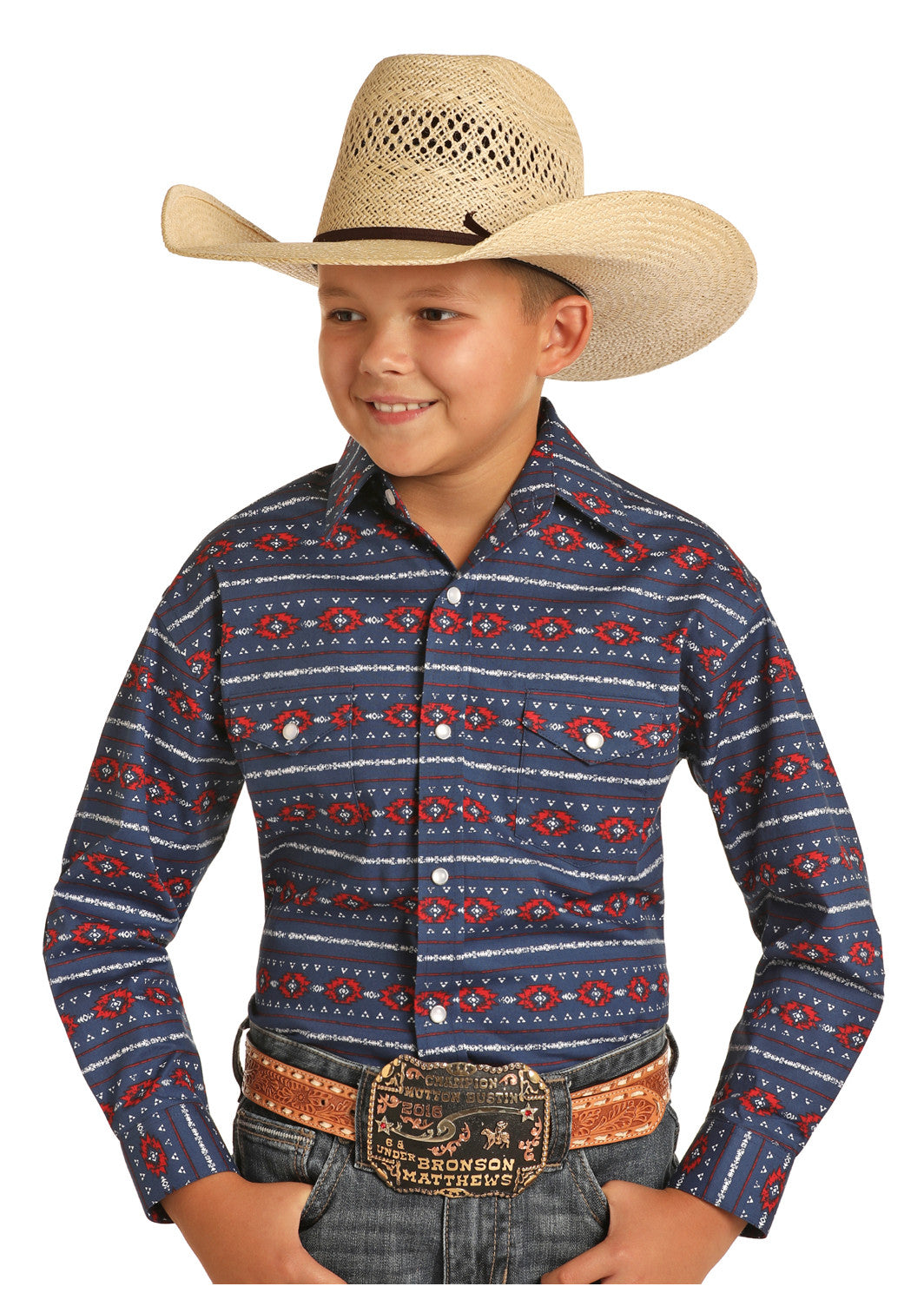Panhandle Slim® Boy's Aztec Stripe Long Sleeve Snap Front Western Shirt
