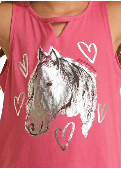 Panhandle Slim® Girl's Rock N Roll Pink Horse Print Graphic Tank Top