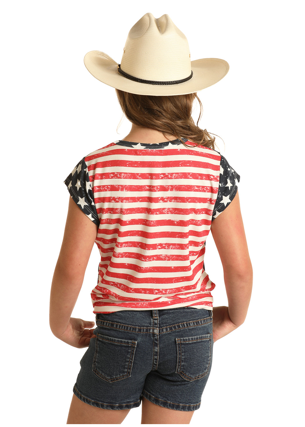Panhandle Slim® Girl's Rock N Roll Flag Print Tee Shirt