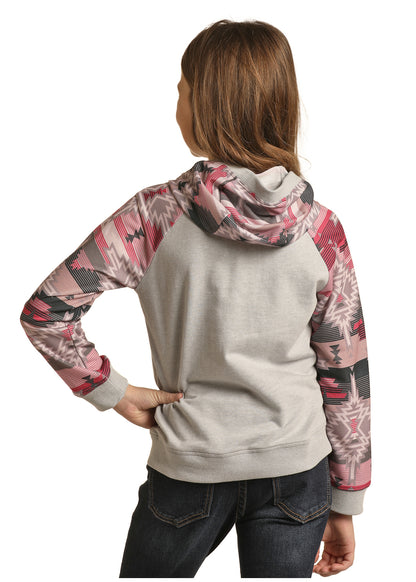 Panhandle Slim® Girl's Contrast Sleeve 1/4 Snap Hooded Sweatshirt