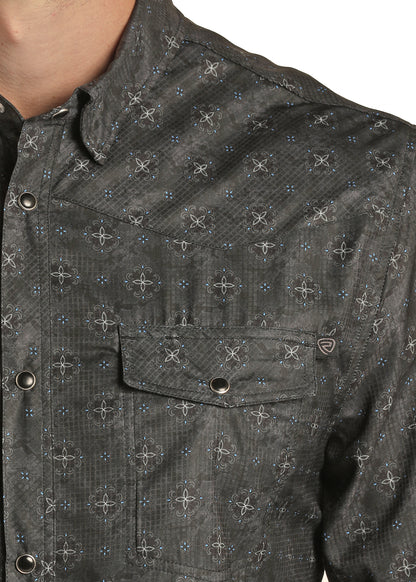 Panhandle Slim® Men's Rock & Roll Medallion Ripstop Long Sleeve Snap Front Western Shirt