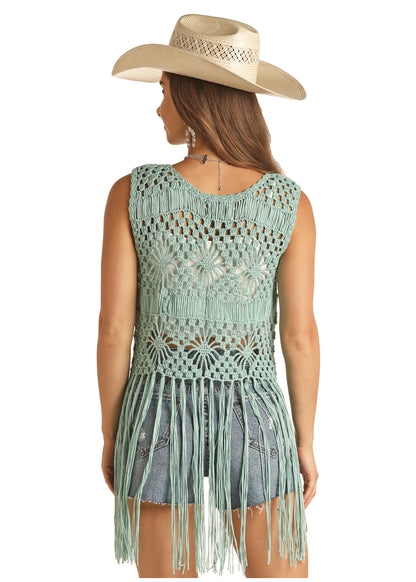 Panhandle Slim® Women's Thigh Length Crochet Fringe Tie Front Vest