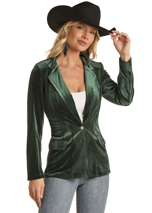 Panhandle Slim® Women's Single Button Green Velvet Western Blazer