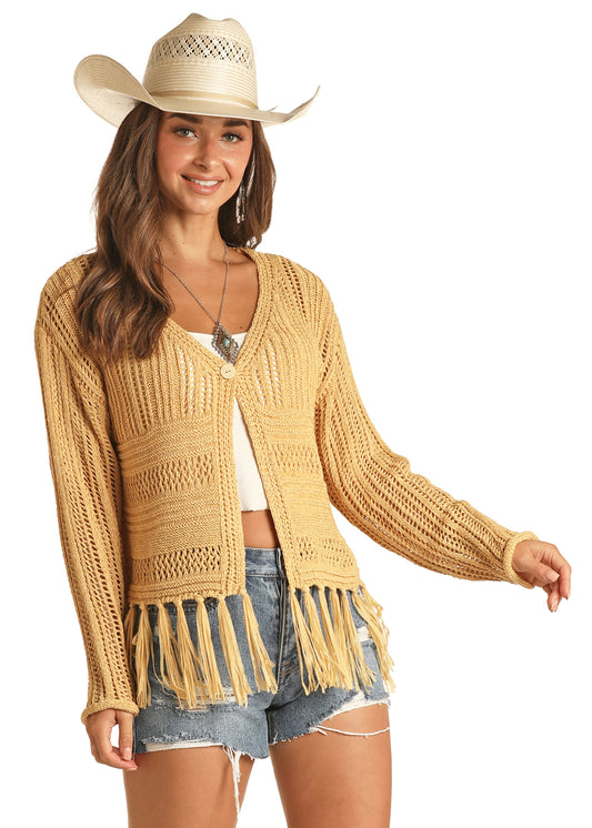 Panhandle Slim® Women's Rock N Roll Open Fringed Cardigan Sweater