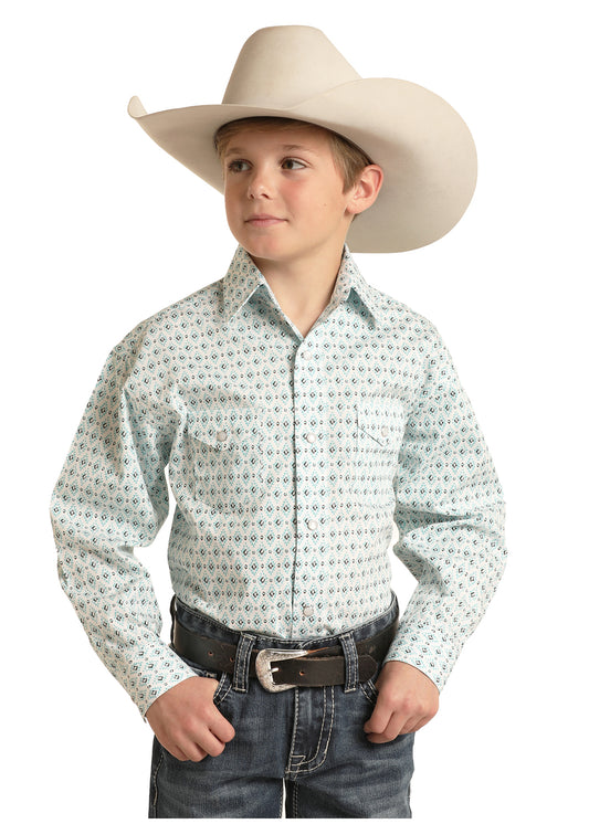 Panhandle Slim® Boy's Aztec Print Long Sleeve Snap Front Western Shirt