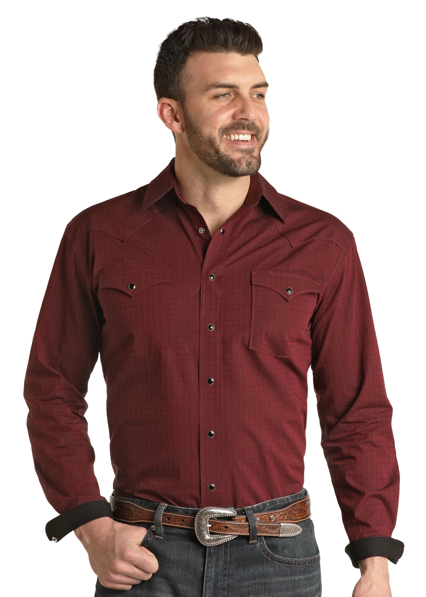 Panhandle Slim® Men's Rock & Roll Maroon Long Sleeve Snap Front Western Shirt