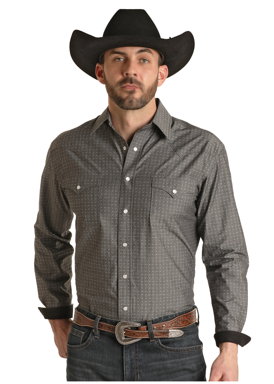 Panhandle Slim® Mens Dobby Charcoal Long Sleeve Snap Front Western Shirt