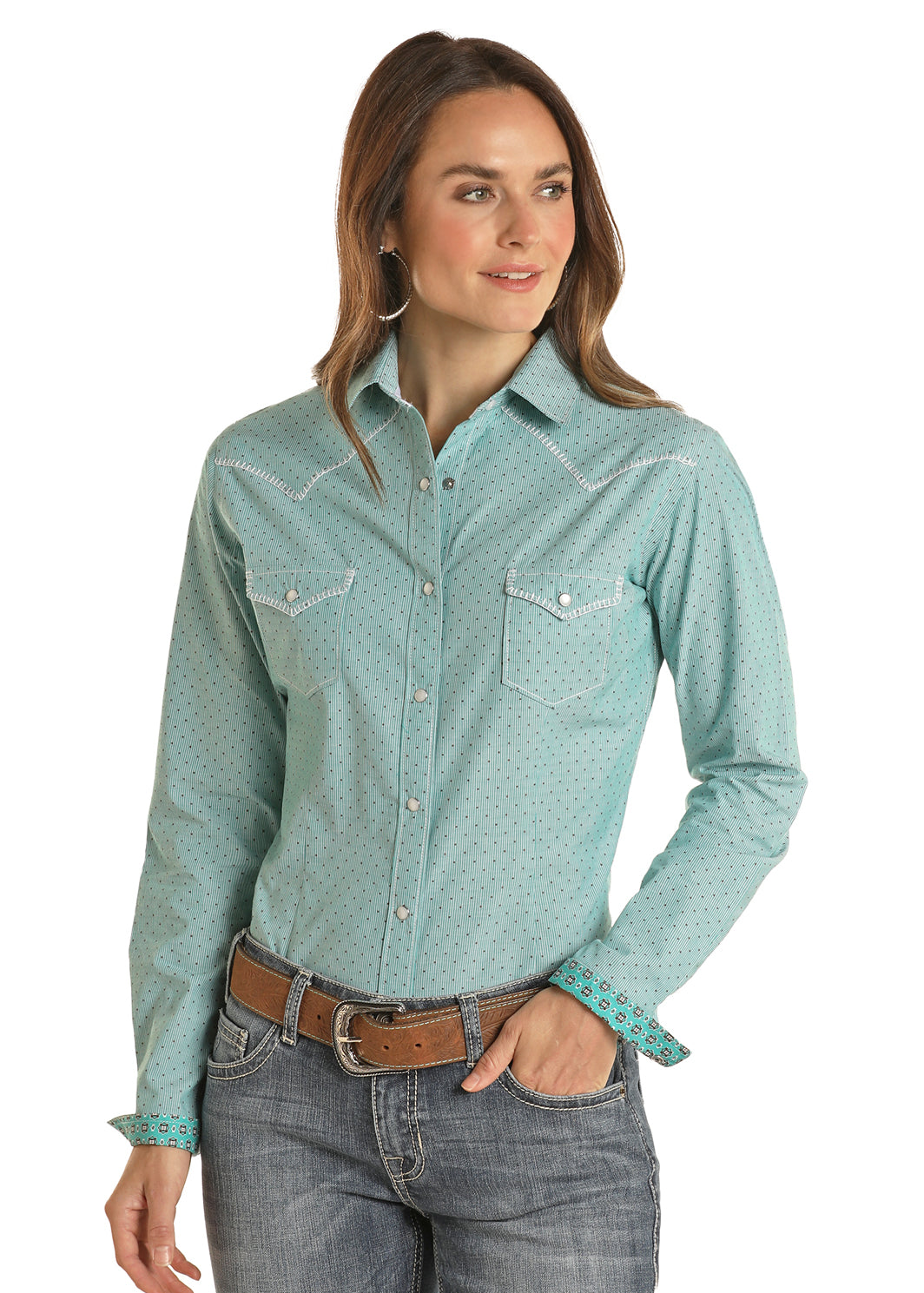 Panhandle Slim® Women's Rock N Roll Turquoise Long Sleeve Snap Front Western Shirt