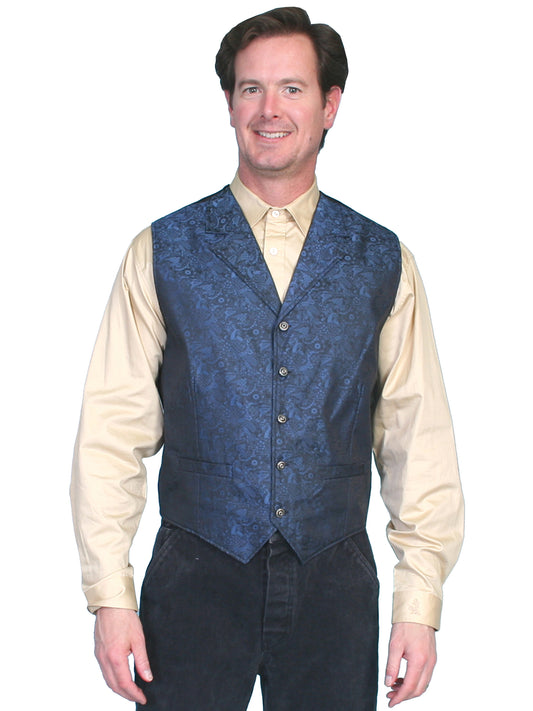 Scully® Men's RangeWear Blue Paisley Button Front Vintage Western Vest