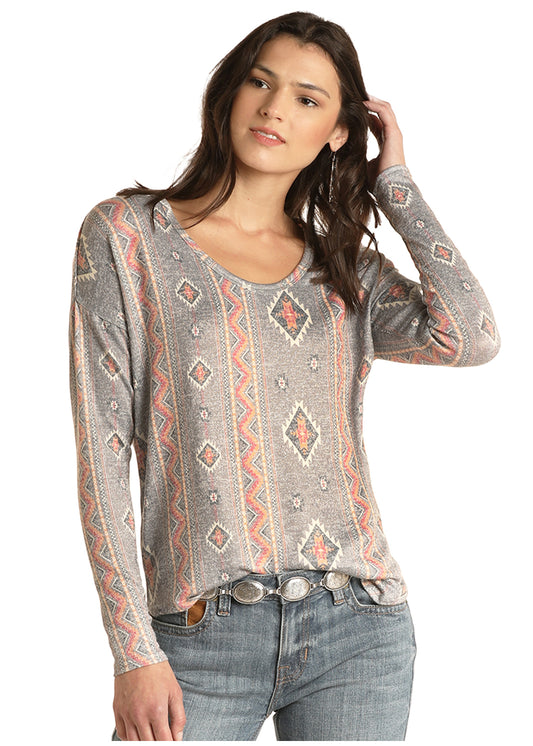 Panhandle Slim® Women's Aztec Print Long Sleeve Sweater