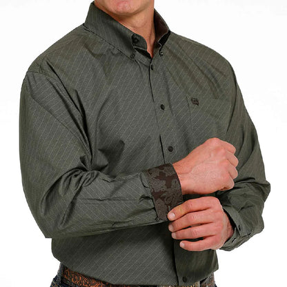 Cinch® Men's Olive Checker Print Long Sleeve Button Front Western Shirt