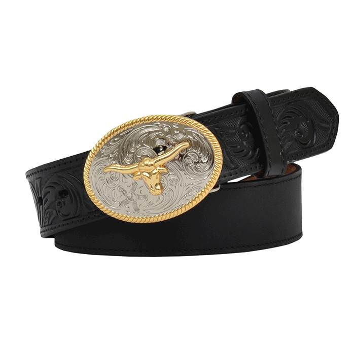 3-D® Kids' Black Floral Tooling Leather Belt