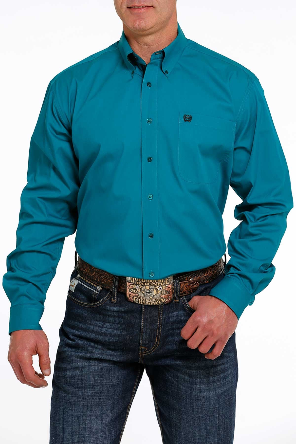 Cinch® Men's Solid Teal Long Sleeve Button Front Western Shirt